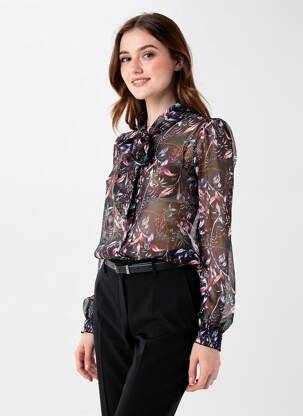 Top imprimé fantaisie manches longues noir LA FEE MARABOUTEE femme