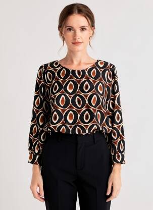 Top imprimé fantaisie manches longues noir SIGNE NATURE femme
