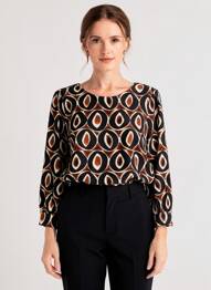 Top imprimé fantaisie manches longues noir SIGNE NATURE femme
