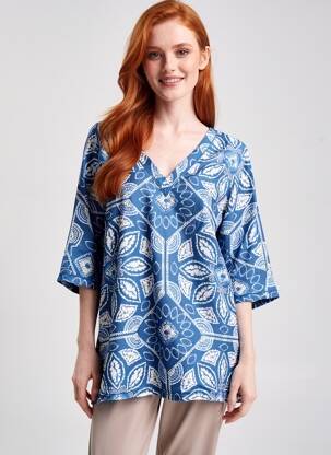 Top imprimé fantaisie manches courtes bleu MARINA V femme