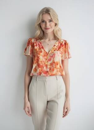 Top imprimé fantaisie manches courtes orange SUD EXPRESS femme