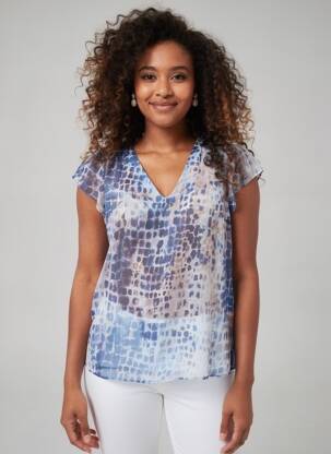 Top imprimé fantaisie manches courtes bleu SUD EXPRESS femme