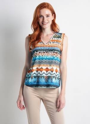 Top tissage crêpe manches courtes bleu SIGNE NATURE femme