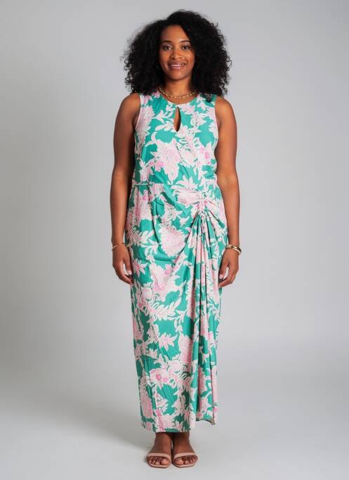 Robe longue imprimé fantaisie sans manche vert LA FEE MARABOUTEE femme