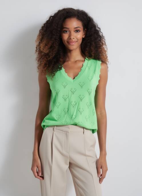 Top coupe cintrée sans manche vert GARCIA femme