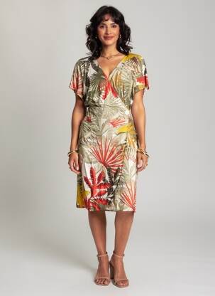 Robe mi-longue manches courtes manches courtes vert ONE STEP femme