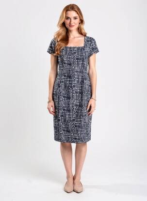 Robe mi-longue tissage crêpe manches courtes bleu VERA MONT femme