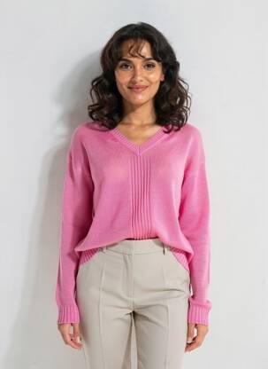 Pull col v manches longues rose MARINA V femme