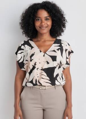 Blouse tissage popeline manches courtes noir LA FEE MARABOUTEE femme