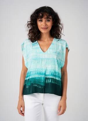 Blouse tissage popeline manches courtes bleu LA FEE MARABOUTEE femme