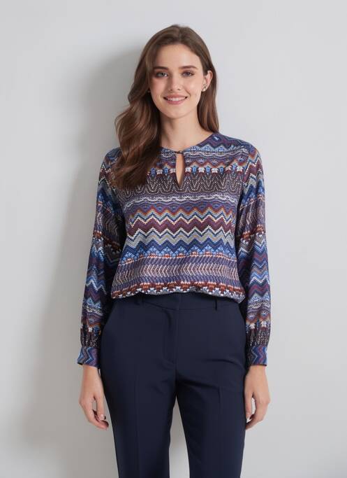 Blouse tissage popeline manches longues bleu LA FEE MARABOUTEE femme