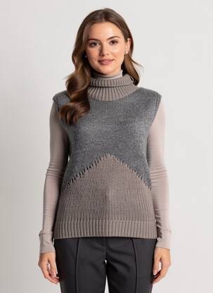 Pull col roulé coupe cintrée sans manche gris NÜ femme