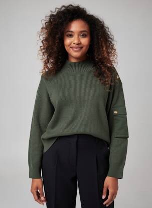 Pull col rond manches longues vert K-DESIGN femme