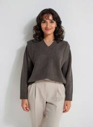 Pull col v manches longues gris NÜ femme