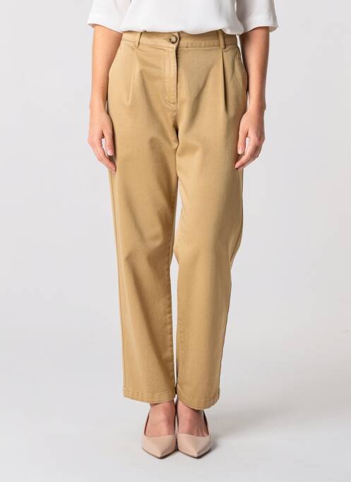 Pantalon droit fermeture zippée sous rabat boutonné beige GARCIA femme