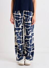 Pantalon large tissage popeline taille normale bleu B.YOUNG femme