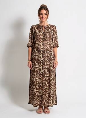 Robe longue coupe cintrée manches 3/4 marron KAFFE femme