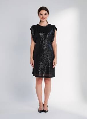 Robe mi-longue manches courtes manches courtes noir ICHI femme