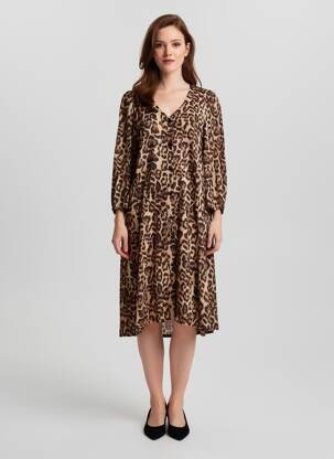 Robe mi-longue tissage crêpe fines bretelles marron KAFFE femme