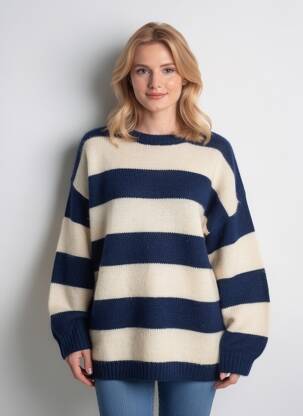 Pull tunique stretch manches longues bleu ICHI femme