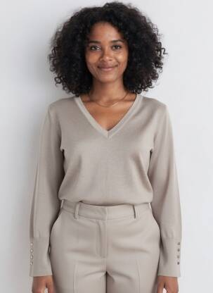 Pull tissage chiné manches longues marron KAFFE femme