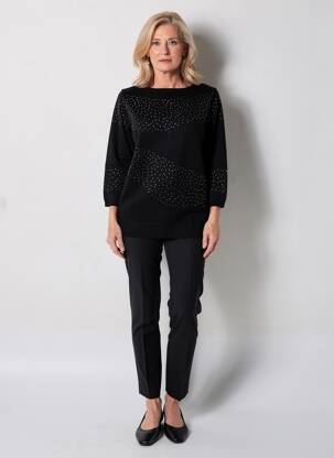Pull stretch manches 3/4 noir MARBLE femme