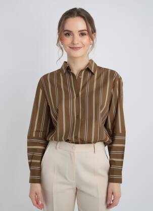 Chemisier coupe droite manches longues marron ADORE femme