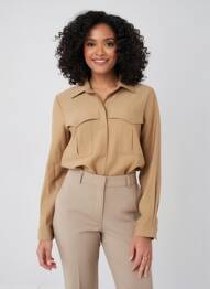 Chemisier tissage crêpe manches longues beige HALOGENE femme