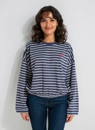 Sweat-shirt broderie manches longues bleu ICJHI femme