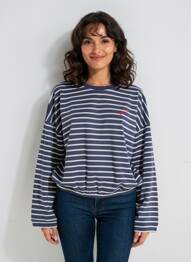 Sweat-shirt broderie manches longues bleu ICJHI femme