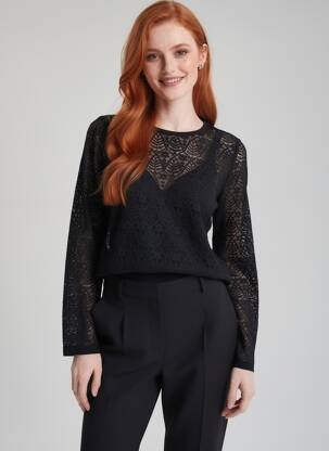 Top coupe cintrée manches longues noir JENSEN femme