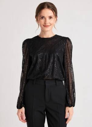 Top coupe cintrée manches longues noir KAFFE femme