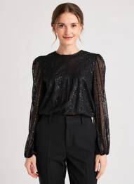 Top coupe cintrée manches longues noir KAFFE femme