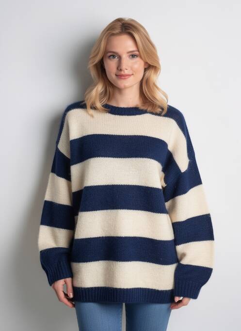 Pull tunique stretch manches longues bleu ICHI femme