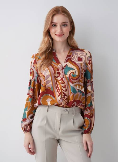Blouse imprimé fantaisie manches longues rouge HALOGENE femme