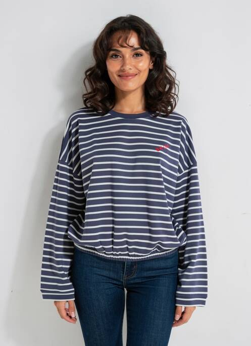 Sweat-shirt stretch manches longues bleu ICJHI femme