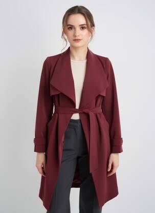 Manteau long coupe cintrée sans capuche rouge HIPPOCAMPE femme