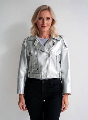 Veste simili cuir poches argent ADILYNN femme