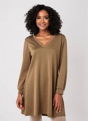 Robe courte coupe évasée manches longues vert ICHI femme