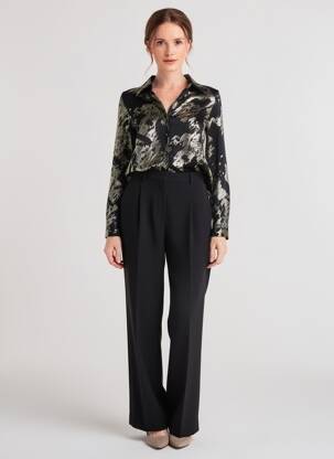 Chemisier imprimé fantaisie manches longues noir UNIKA femme
