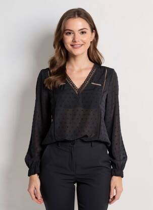 Blouse manches longues manches longues noir M & G MONOGRAM femme