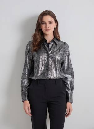 Chemisier coupe droite manches longues argent UNIKA femme