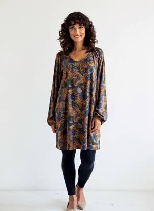 Robe mi-longue imprimé fantaisie manches longues bleu CISO femme
