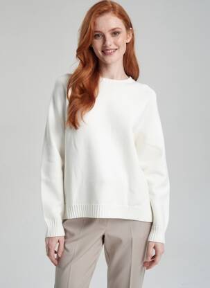 Pull coupe droite manches longues blanc L'ATELIER D'ANNA femme