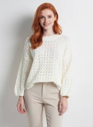 Pull coupe droite manches longues blanc C'EST BEAU LA VIE femme