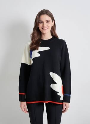 Pull coupe droite manches longues noir SCORZZO femme