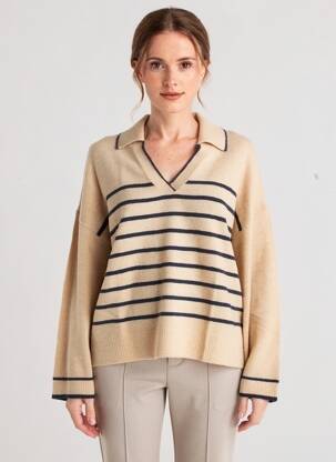 Pull coupe droite manches longues beige C'EST BEAU LA VIE femme