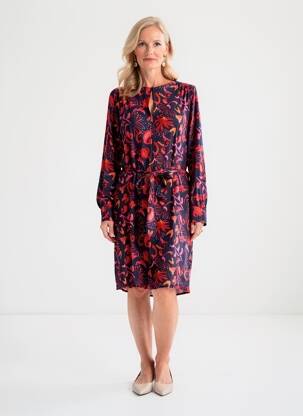 Robe mi-longue imprimé fantaisie manches longues bleu LA FEE MARABOUTEE femme