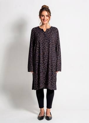 Robe mi-longue imprimé fantaisie manches longues noir CISO femme