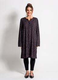 Robe mi-longue imprimé fantaisie manches longues noir CISO femme